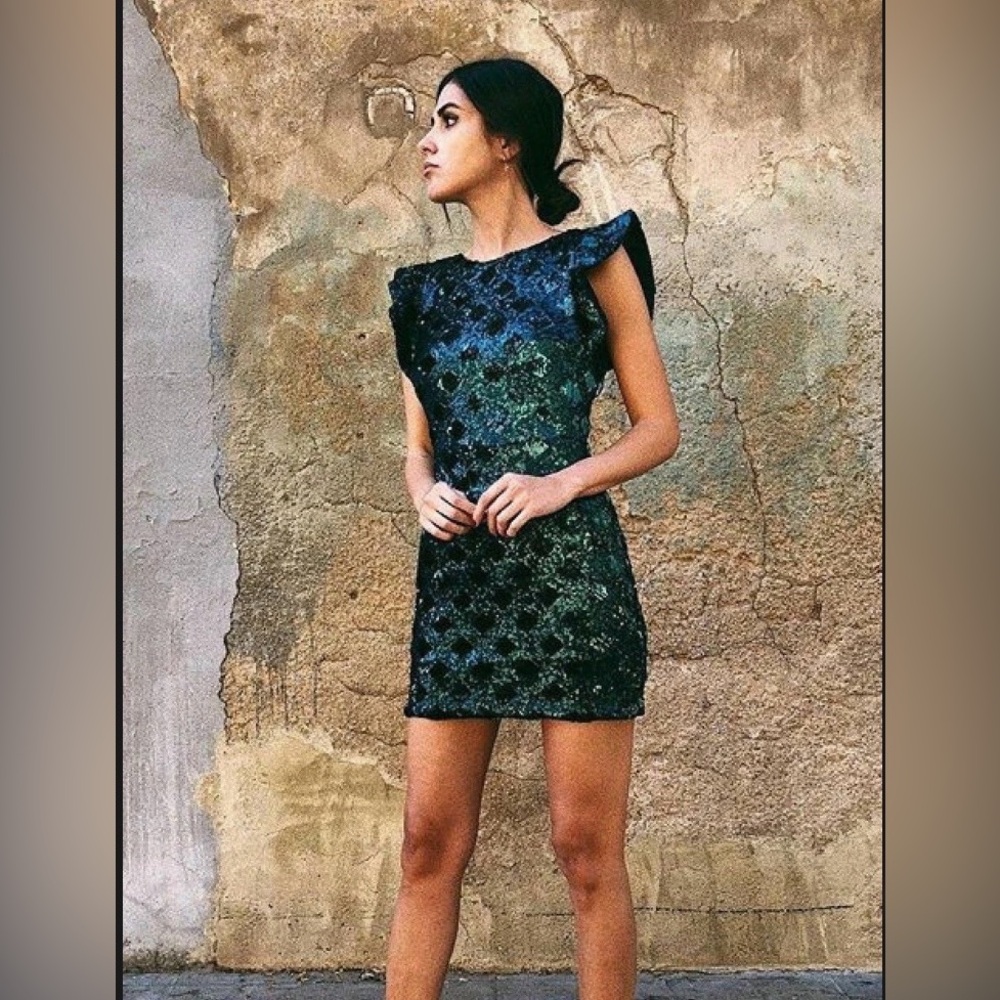 Zara green sequin mini